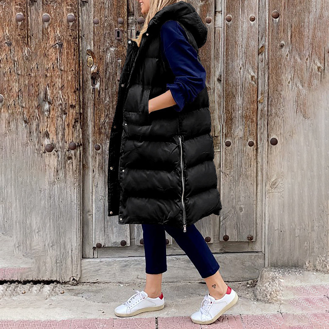 Puffer Vest | Long | Hooded | Body Warmer | Women's Winter Clothes-Grace Aura