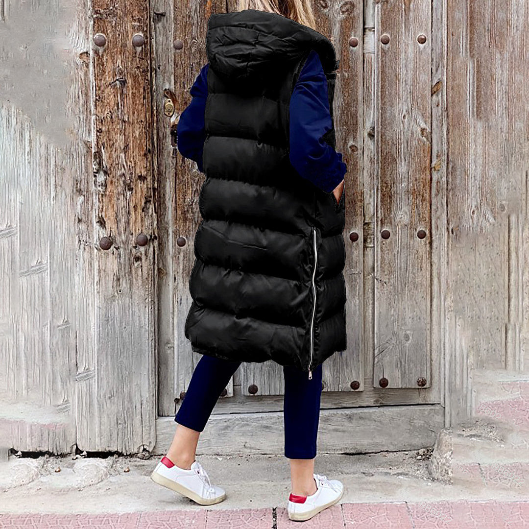 Puffer Vest | Long | Hooded | Body Warmer | Women's Winter Clothes-Grace Aura