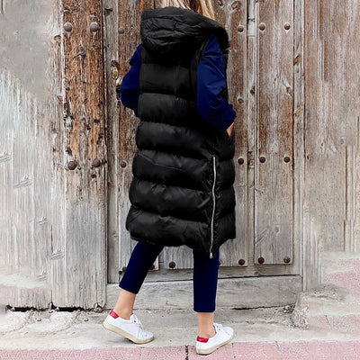 Puffer Vest | Long | Hooded | Body Warmer | Women's Winter Clothes-Grace Aura