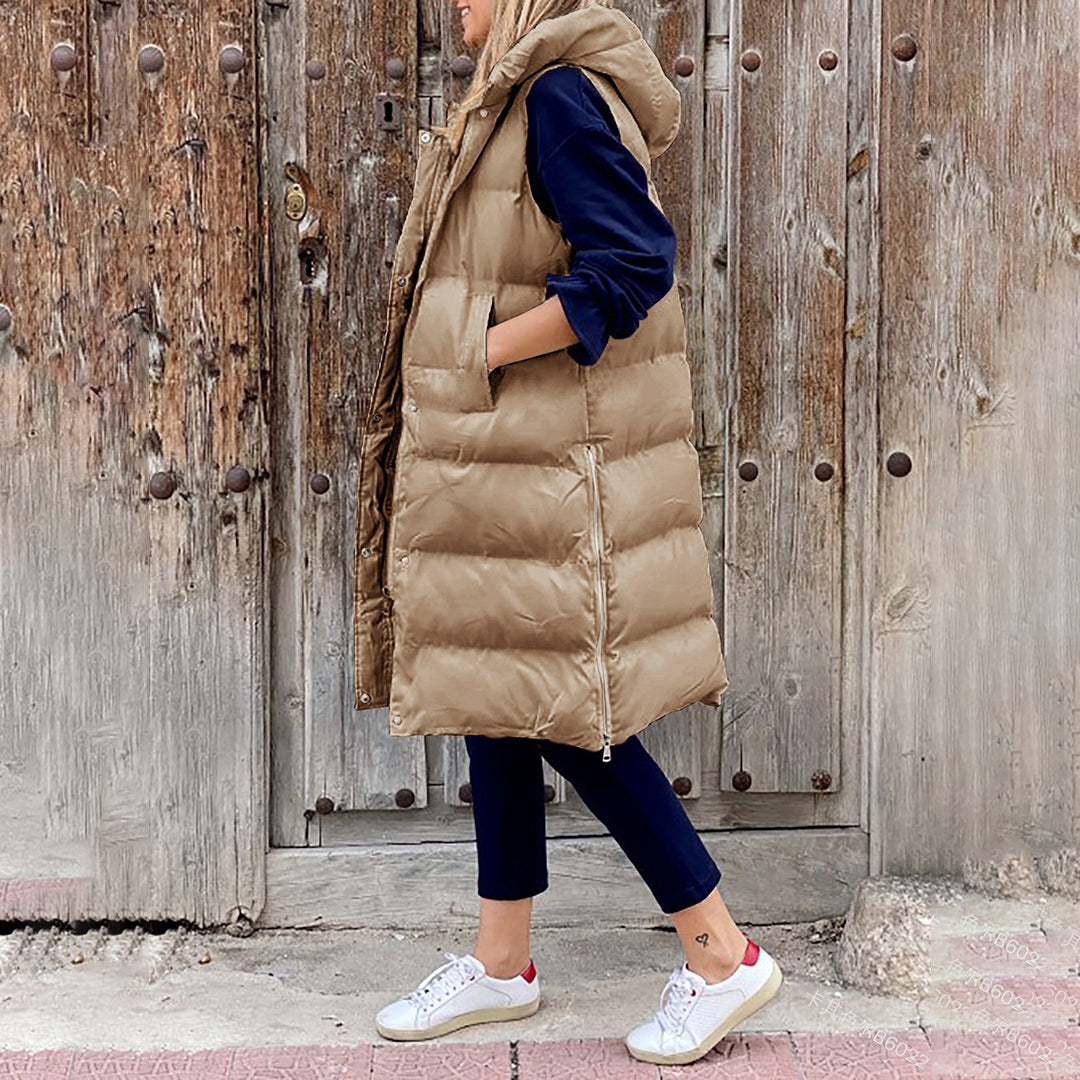 Puffer Vest | Long | Hooded | Body Warmer | Women's Winter Clothes-Grace Aura