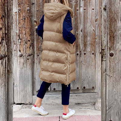 Puffer Vest | Long | Hooded | Body Warmer | Women's Winter Clothes-Grace Aura