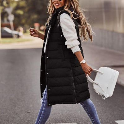 Puffer Vest | Long | Hooded | Body Warmer | Women's Winter Clothes-Grace Aura