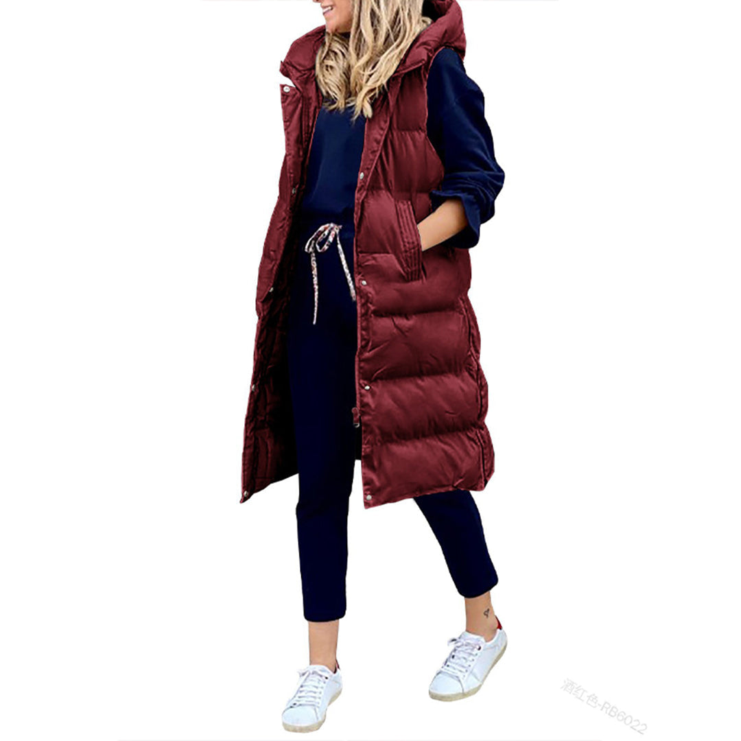 Puffer Vest | Long | Hooded | Body Warmer | Women's Winter Clothes-Grace Aura