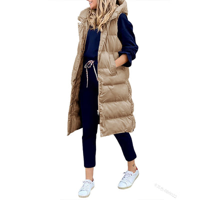 Puffer Vest | Long | Hooded | Body Warmer | Women's Winter Clothes-Grace Aura