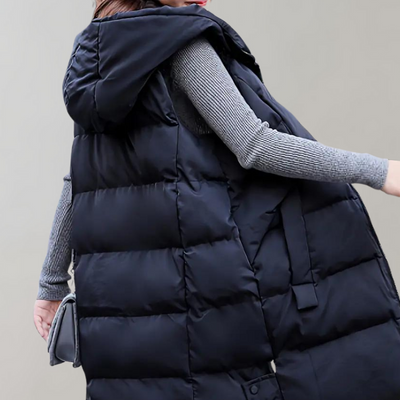 Puffer Vest - Women's Long Zip-Up Hooded Winter Vest Bodywarmer-Grace Aura