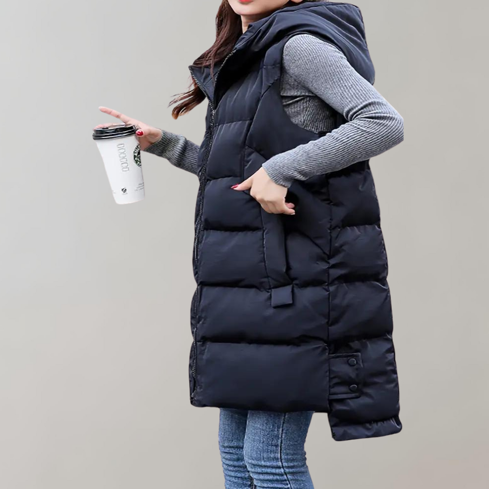 Puffer Vest - Women's Long Zip-Up Hooded Winter Vest Bodywarmer-Grace Aura