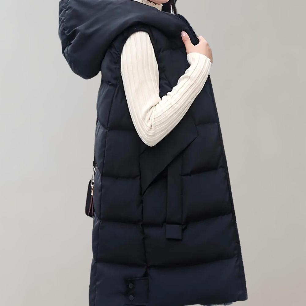 Puffer Vest - Women's Long Zip-Up Hooded Winter Vest Bodywarmer-Grace Aura