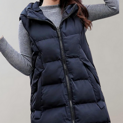 Puffer Vest - Women's Long Zip-Up Hooded Winter Vest Bodywarmer-Grace Aura