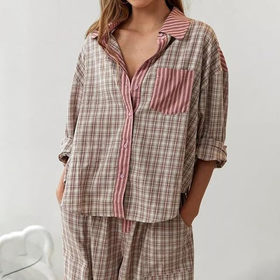 Pyjama Set - Plaid - Long Sleeve - Lounge Set - Womens Pyjamas-Grace Aura