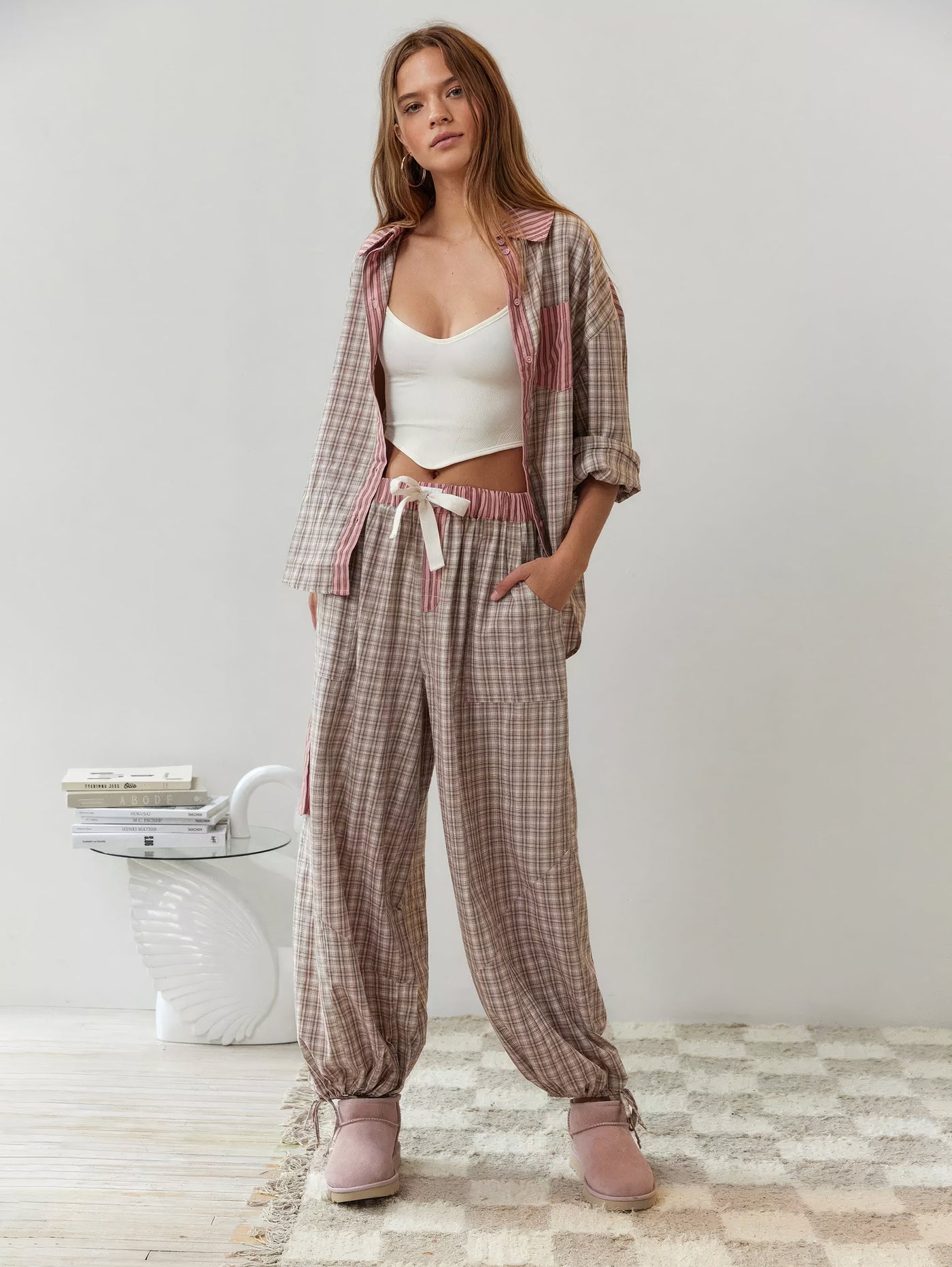 Pyjama Set - Plaid - Long Sleeve - Lounge Set - Womens Pyjamas-Grace Aura