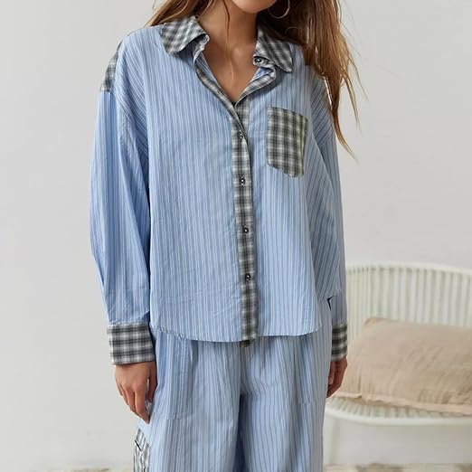 Pyjama Set - Plaid - Long Sleeve - Lounge Set - Womens Pyjamas-Grace Aura