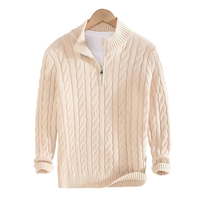 Quarter-Zip Sweater - Men's Long Sleeve Knitted Cable Knit Pullover Sweater-Grace Aura