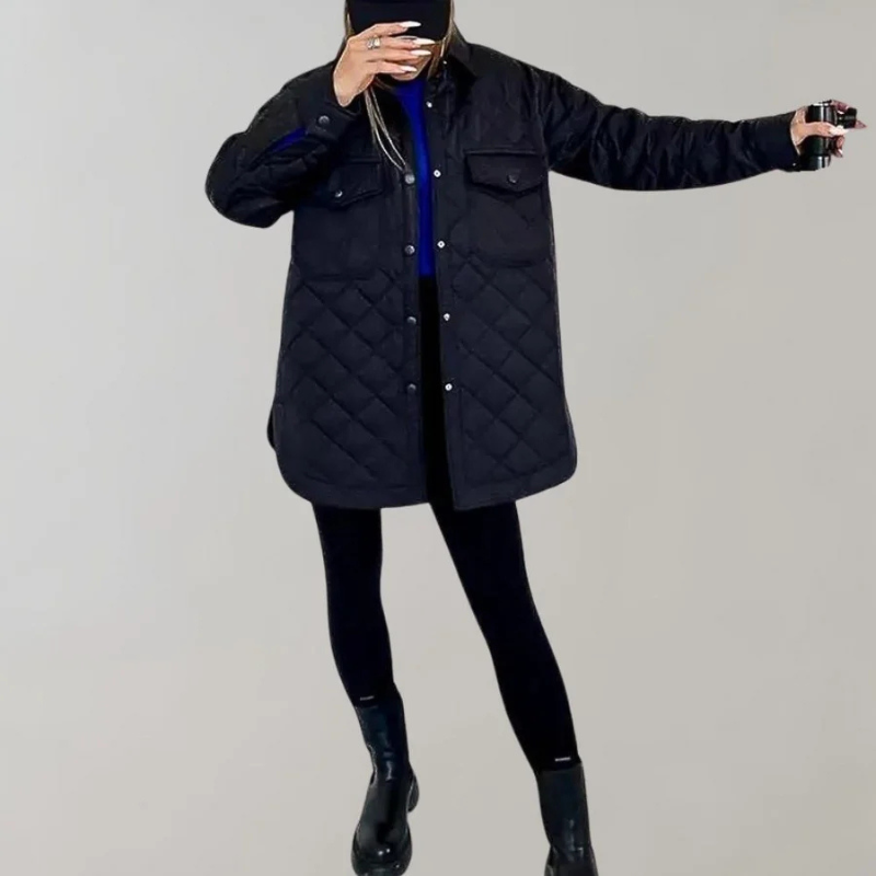 Quilted Jacket - Women's Button-Up Oversized Autumn Winter Jacket-Grace Aura