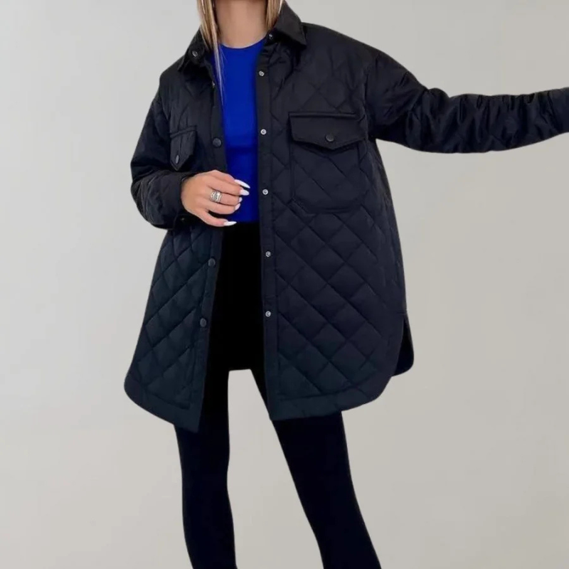 Quilted Jacket - Women's Button-Up Oversized Autumn Winter Jacket-Grace Aura