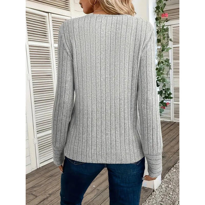 Ribbed Sweater - Pullover - Loose Fit - Long Sleeve Top - Women's Clothing-Grace Aura