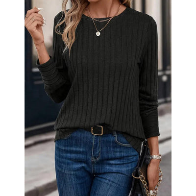 Ribbed Sweater - Pullover - Loose Fit - Long Sleeve Top - Women's Clothing-Grace Aura