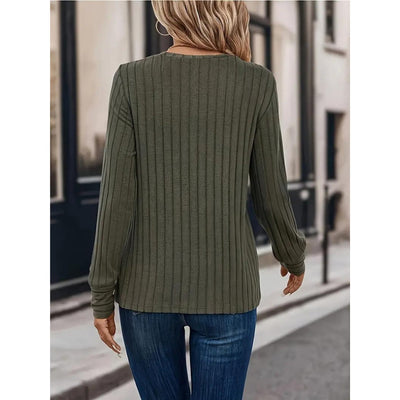 Ribbed Sweater - Pullover - Loose Fit - Long Sleeve Top - Women's Clothing-Grace Aura