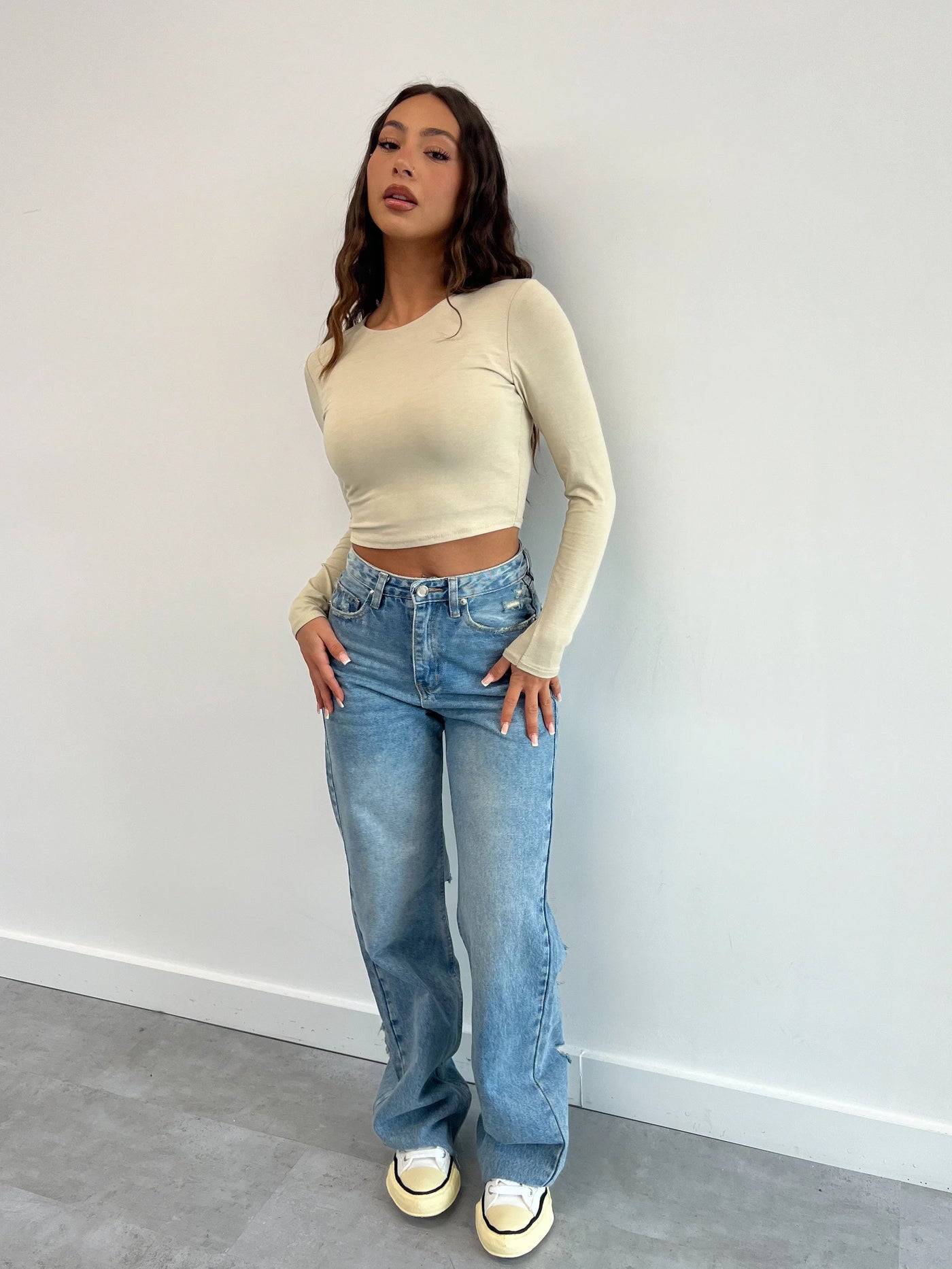 Ripped Jeans - Loose Fit - Straight Leg - High Waisted Jeans - Women's Jeans-Grace Aura