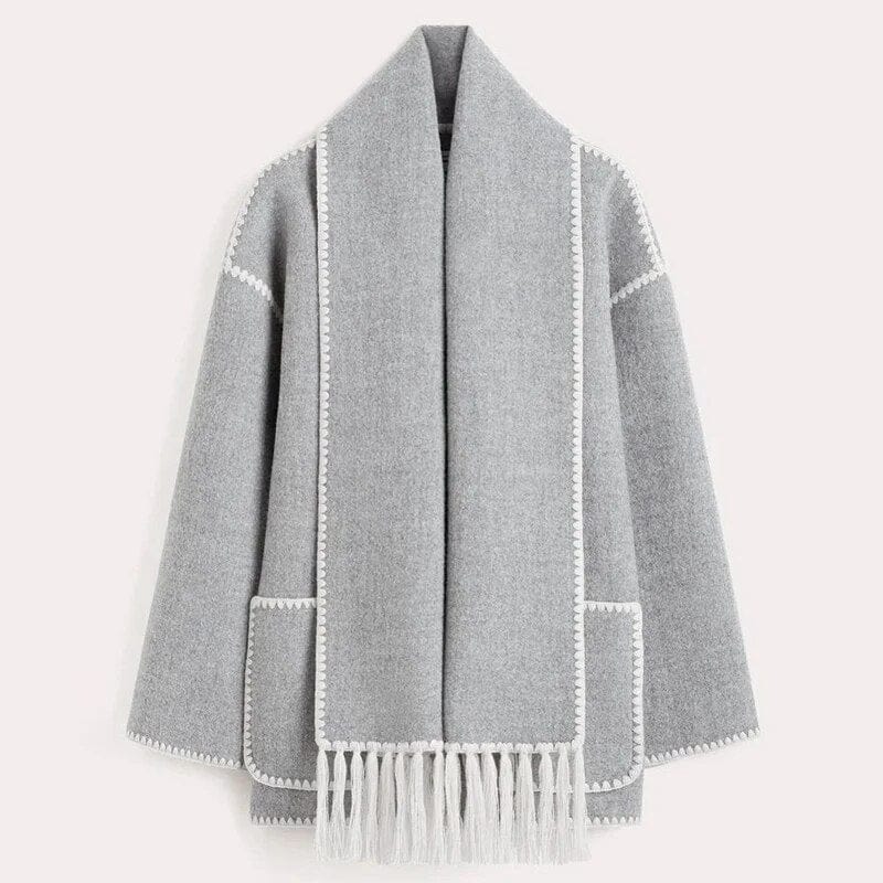 Scarf Coat | Single Breasted | Loose  Fit | Winter Coat | Women's Coat-Grace Aura