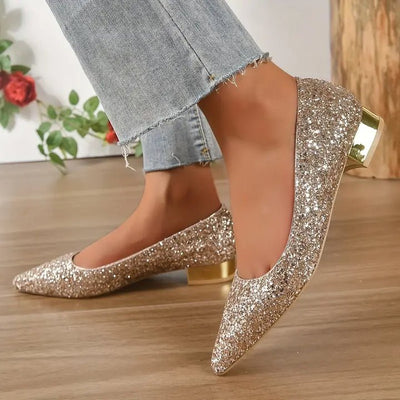 Sequin Low-Heel Ballerina Shoes-Grace Aura