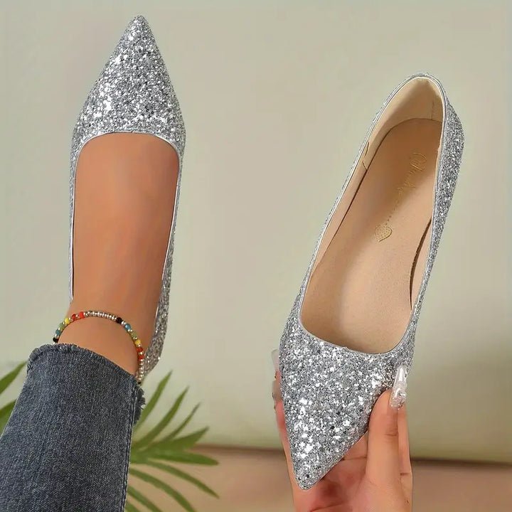 Sequin Low-Heel Ballerina Shoes-Grace Aura