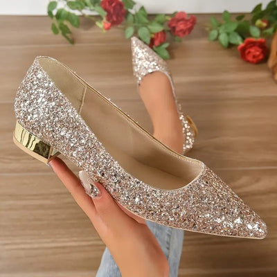 Sequin Low-Heel Ballerina Shoes-Grace Aura