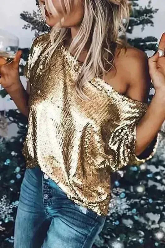 Sequin Off-Shoulder Top-Grace Aura