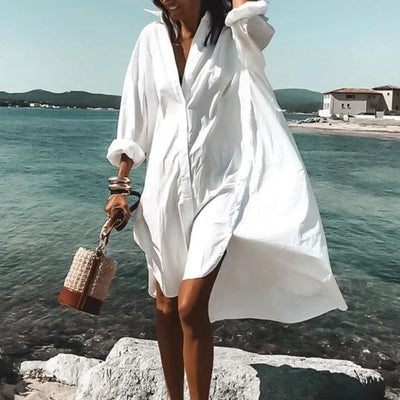 Shirt Dress - Loose Fit - Button-Up - Knee Lenght Dress - Summer Dress-Grace Aura