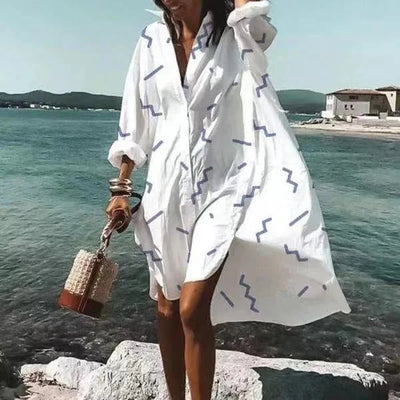 Shirt Dress - Loose Fit - Button-Up - Knee Lenght Dress - Summer Dress-Grace Aura