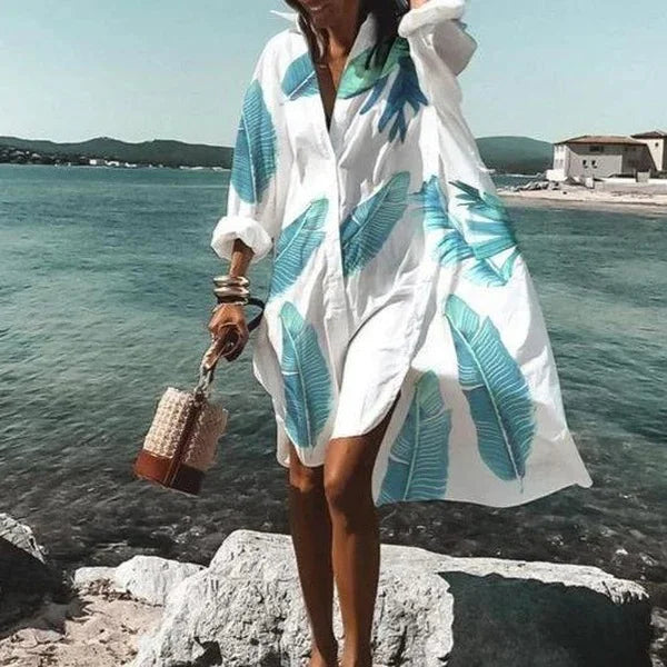 Shirt Dress - Loose Fit - Button-Up - Knee Lenght Dress - Summer Dress-Grace Aura