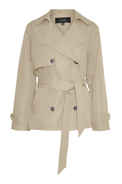 Short Trench Coat - Belt - Double Breasted - Beige Trench Coat - Trench Coat Women-Grace Aura