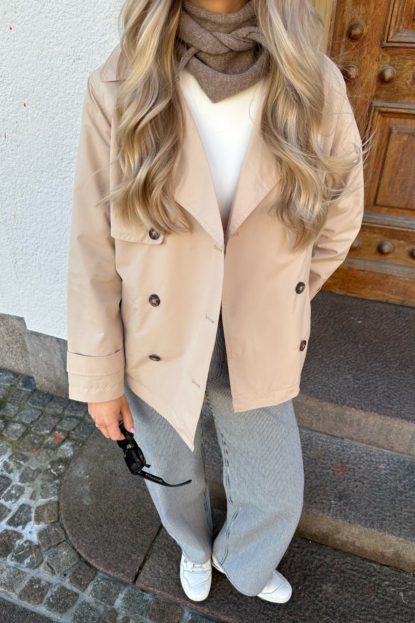 Short Trench Coat - Belt - Double Breasted - Beige Trench Coat - Trench Coat Women-Grace Aura