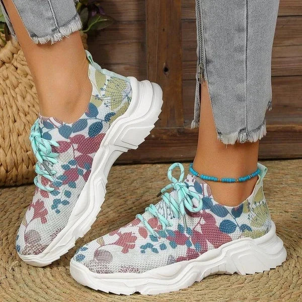 Slip-On Sneakers - Floral - Walking - Mesh Sneakers - Women's Trainers-Grace Aura