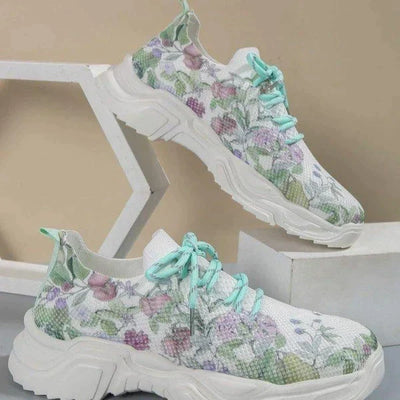 Slip-On Sneakers - Floral - Walking - Mesh Sneakers - Women's Trainers-Grace Aura