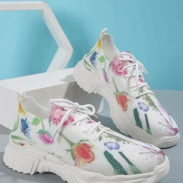 Slip-On Sneakers - Floral - Walking - Mesh Sneakers - Women's Trainers-Grace Aura