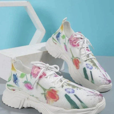 Slip-On Sneakers - Floral - Walking - Mesh Sneakers - Women's Trainers-Grace Aura