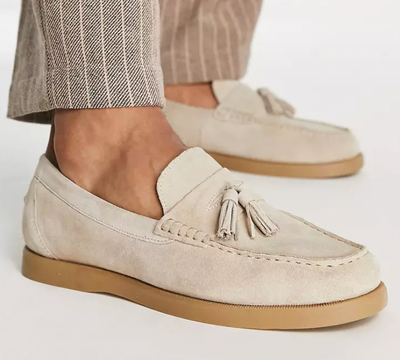 Suede Loafers - Beige - Tassel - Slip-On Shoes - Men's Loafers-Grace Aura