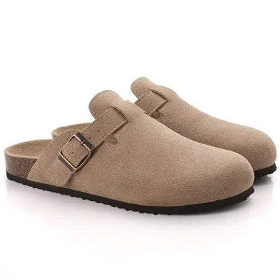 Suede Slippers - Slip-On - Cork Sole - Mule Shoes - Men's Slippers-Grace Aura