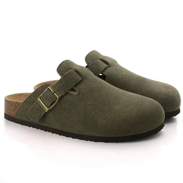 Suede Slippers - Slip-On - Cork Sole - Mule Shoes - Men's Slippers-Grace Aura