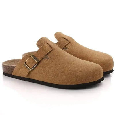 Suede Slippers - Slip-On - Cork Sole - Mule Shoes - Men's Slippers-Grace Aura