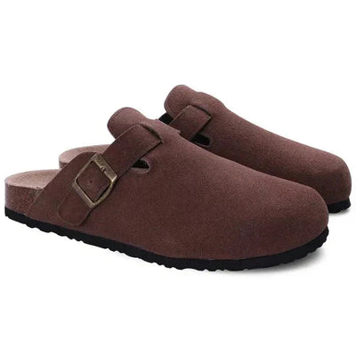 Suede Slippers - Slip-On - Cork Sole - Mule Shoes - Men's Slippers-Grace Aura