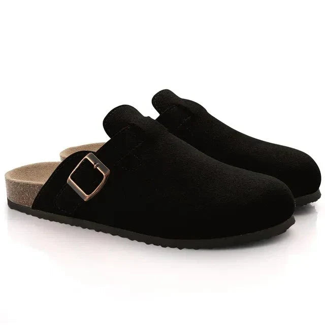 Suede Slippers - Slip-On - Cork Sole - Mule Shoes - Men's Slippers-Grace Aura