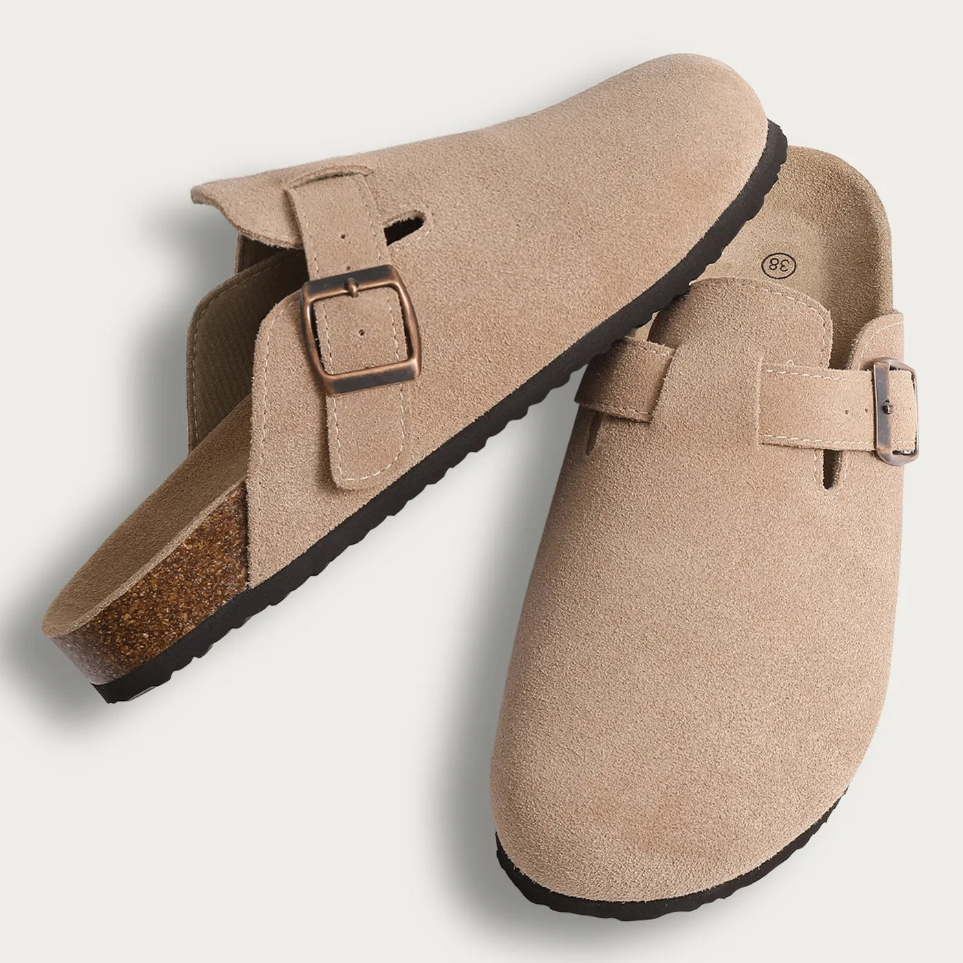 Suede Slippers - Slip-On - Cork Sole - Mule Shoes - Men's Slippers-Grace Aura