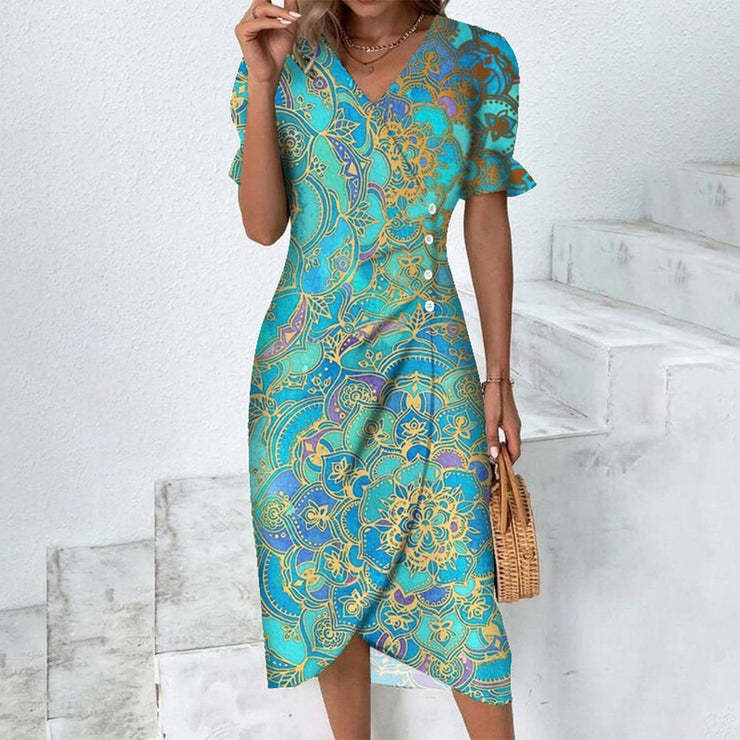 Summer Dress | Short Sleeve | Puff Sleeve | Floral Dress | Midi Dress-Grace Aura