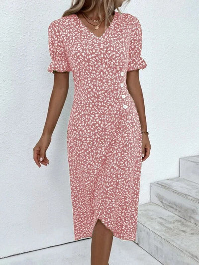 Summer Dress | Short Sleeve | Puff Sleeve | Floral Dress | Midi Dress-Grace Aura