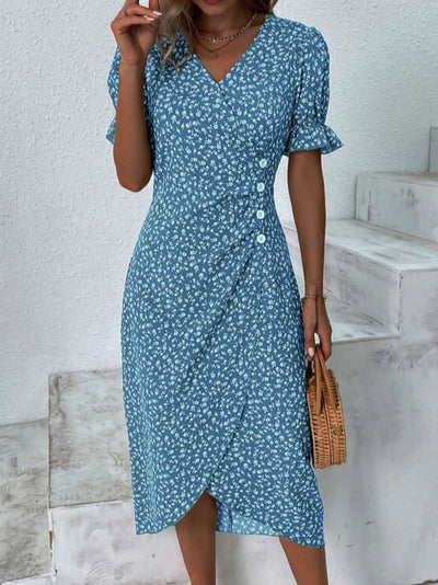 Summer Dress | Short Sleeve | Puff Sleeve | Floral Dress | Midi Dress-Grace Aura