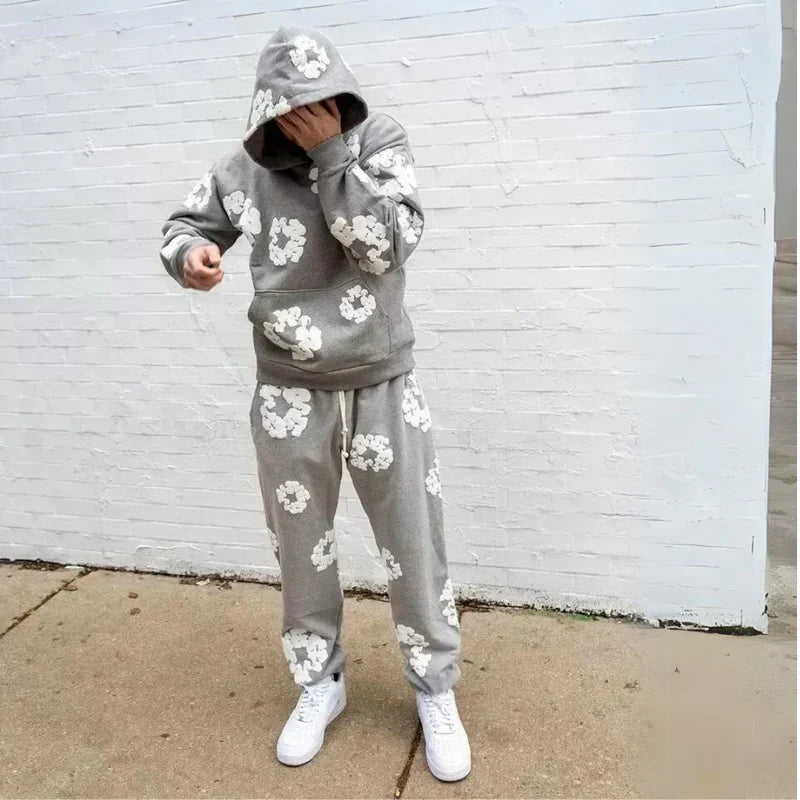 Sweat Set - Unisex Floral Comfy Hoodie Jogging Sets-Grace Aura