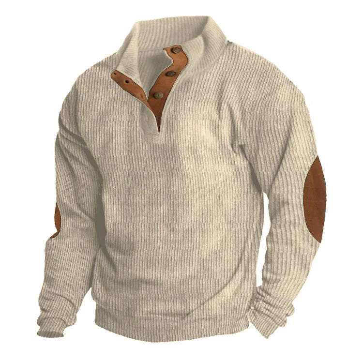 Sweater - Half Button - Elbow Patches - Long Sleeve - Men's Jumper-Grace Aura