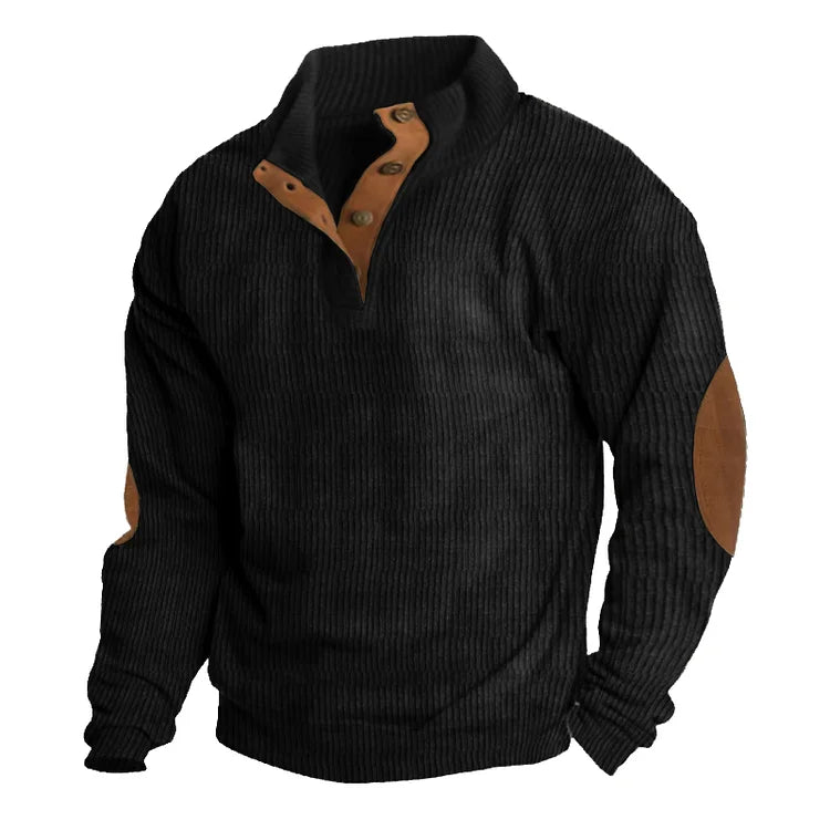 Sweater - Half Button - Elbow Patches - Long Sleeve - Men's Jumper-Grace Aura