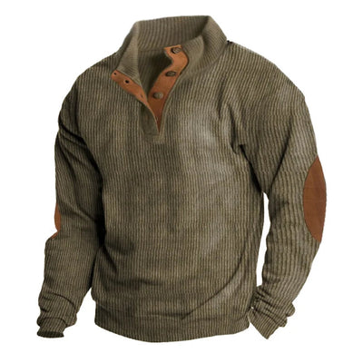 Sweater - Half Button - Elbow Patches - Long Sleeve - Men's Jumper-Grace Aura